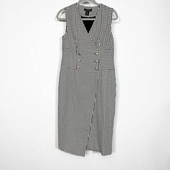 Rachel Zoe Dress Women 4 Houndstooth Double Breasted Sleeveless gold buttons New - Picture 1 of 8